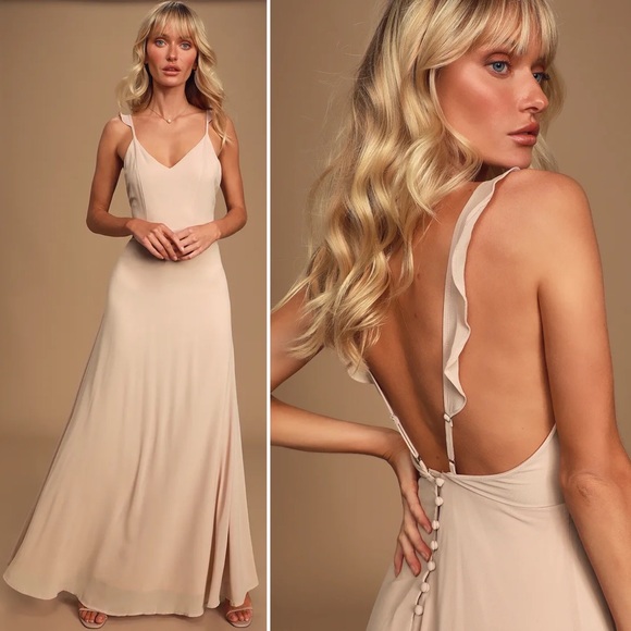 Lulus Dresses & Skirts - NWT Lulu’s Meteoric Rise Blush Maxi Dress Spaghetti Strap Ruffle Pink Plunging S